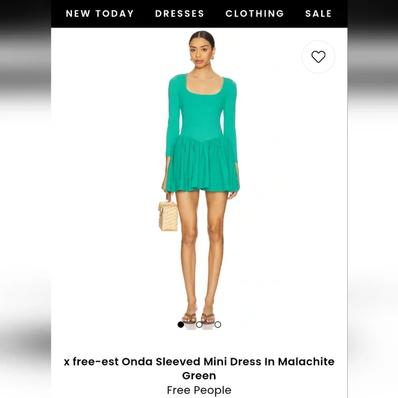 x free-est Onda Sleeved Mini Dress In Malachite Green - Picture 2 of 6